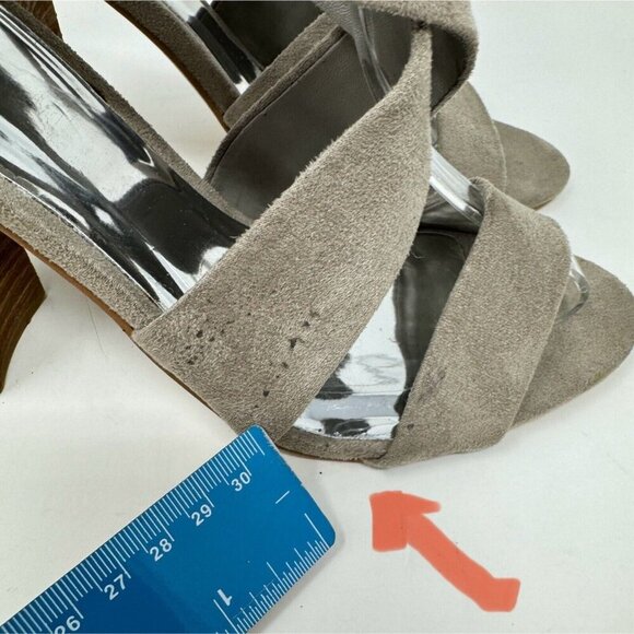 Carlos Santana Laura Grey Taupe Fabric Sandal Open Toe‎ Mule Stacked Block Heel - Picture 16 of 16